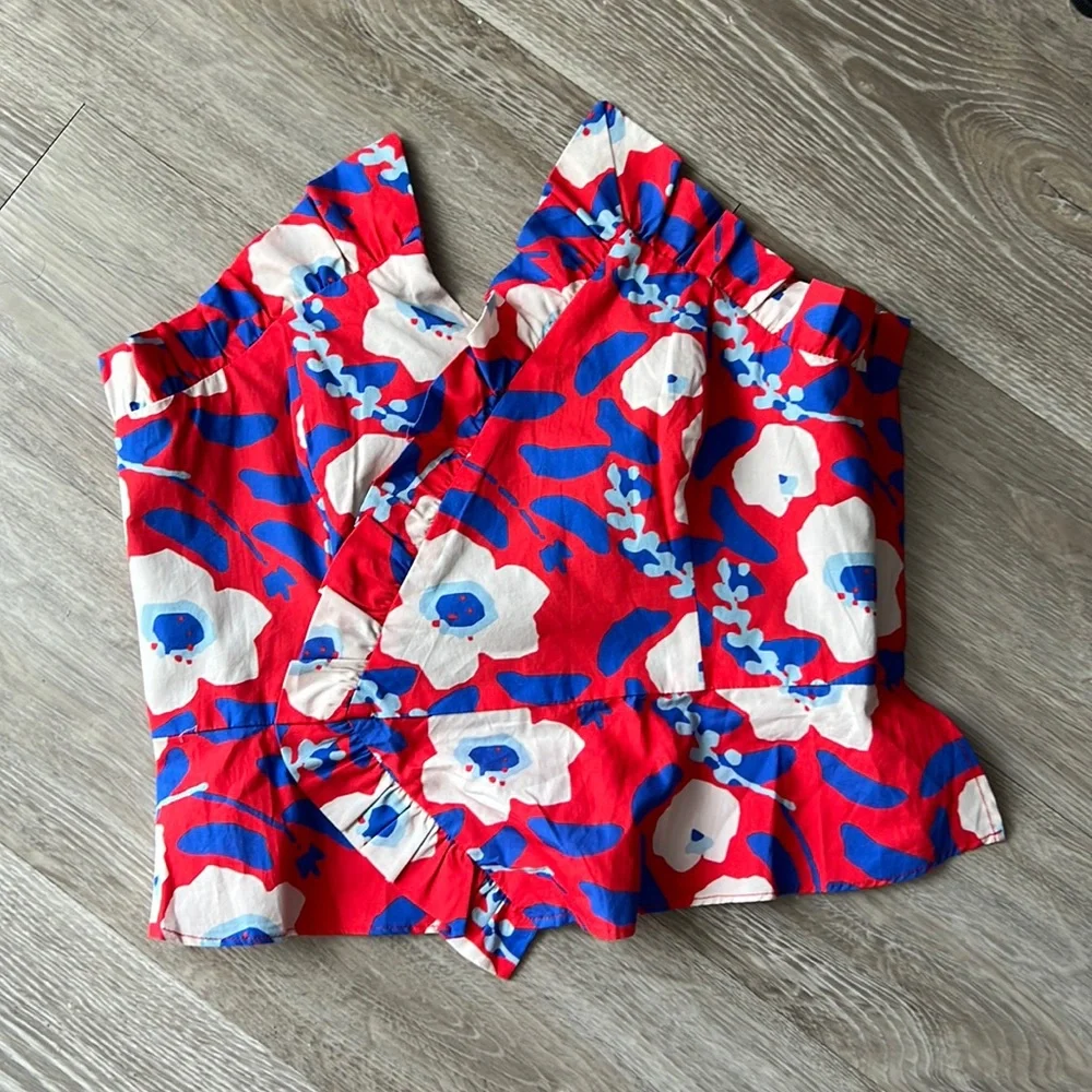 Anthropologie Hutch Motif Corset Top Floral Strapless Ruffle Red Blue size 6 NWT - Picture 3 of 9